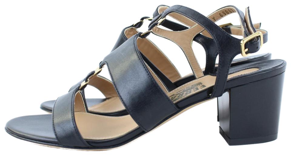 Salvatore Ferragamo Size 5.5 Wide Black Leather Strappy Gladiator Sandals 195sf54