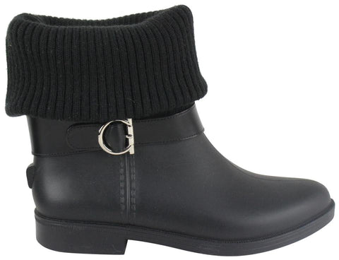 Salvatore Ferragamo Women's Size 6 Black Rubber Thordis Rain Boot Gancini Logo 1215sf10