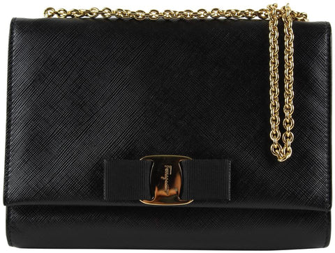 Salvatore Ferragamo Black Saffiano Leather Ginny Crossbody Chain Bag 17fg1223