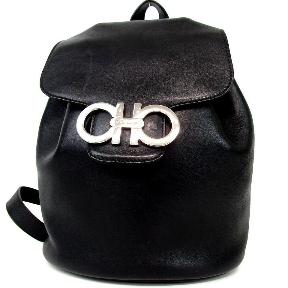Salvatore Ferragamo Gancini Logo Mini Backpack Black Leather Bookbag 860480
