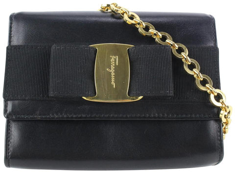 Salvatore Ferragamo Black Leather Mini Vara Chain Crossbody Bag 410fer528