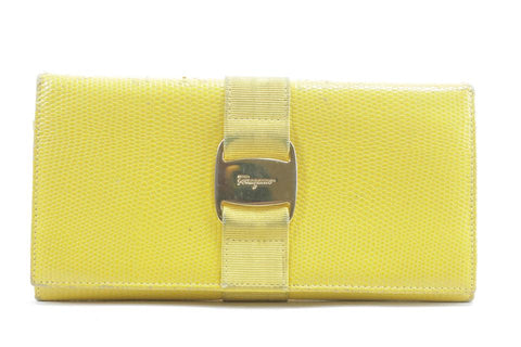 Salvatore Ferragamo Yellow Lizard Long Flap Bifold Wallet 11FKR0113