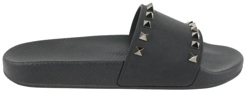 Valentino Women's 38 Black Rockstud Rubber Pool Slide Sandal