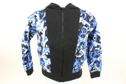 Versace Size 10A Boy's Black Blue Baroque Zip Up Hoodie Sweatshirt Kids 124v6